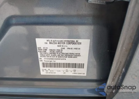 2013 Mazda Mazda6 I Sport from USA, damaged, VIN 1YVHZ8BHXD5M12374